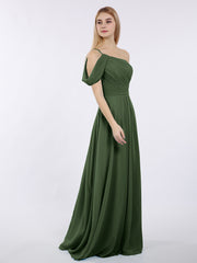 Robes Demoiselle d'honneur Longue Une Epaule Mousseline Olive Verte