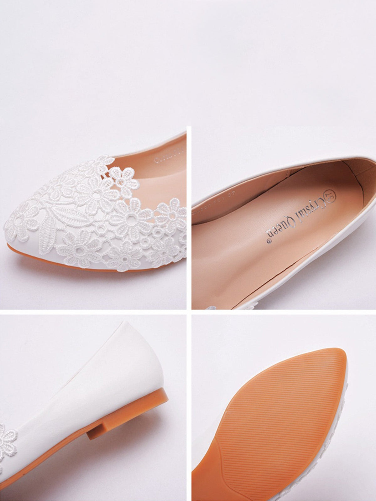 Ballerines PATAUGAS Blanches - Dentelle Et Vernis - Taille 37 - Semelle Gomme - Occasion