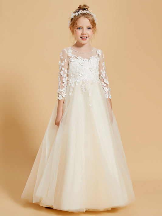 Robes de Fille Elégantes à Manches Longues avec Détails Appliqués