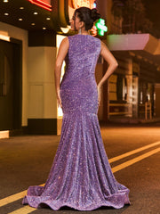 Robe Sirène à Paillettes et Diamants Scintillants avec Col Illusion Tahiti