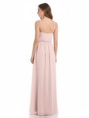 Col En V Spaghetti Bretelle Mousseline Robes De Demoiselle d'Honneur Rose Poudré