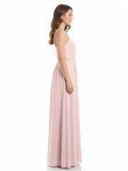 Col En V Spaghetti Bretelle Mousseline Robes De Demoiselle d'Honneur Rose Poudré