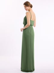 Col En V Spaghetti Bretelle Mousseline Robes De Demoiselle d'Honneur Olive Verte Grande Taille