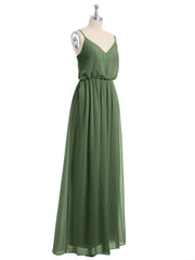 Col En V Spaghetti Bretelle Mousseline Robes De Demoiselle d'Honneur Olive Verte Grande Taille