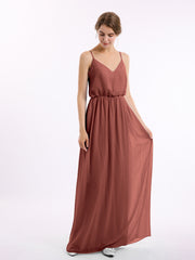Col En V Spaghetti Bretelle Mousseline Robes De Demoiselle d'Honneur terracotta Grande Taille