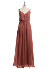 Col En V Spaghetti Bretelle Mousseline Robes De Demoiselle d'Honneur terracotta Grande Taille