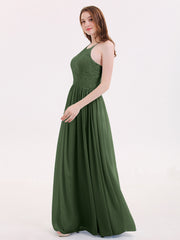 Maxi Robes Col d'Illusion Dentelle et Mousseline Olive Verte