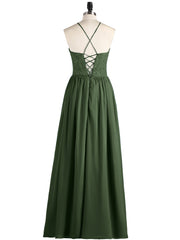 Maxi Robes Col d'Illusion Dentelle et Mousseline Olive Verte