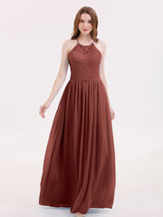 Maxi Robes Col d'Illusion Dentelle et Mousseline terracotta Grande Taille