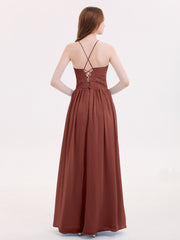 Maxi Robes Col d'Illusion Dentelle et Mousseline terracotta