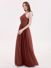 Maxi Robes Col d'Illusion Dentelle et Mousseline terracotta