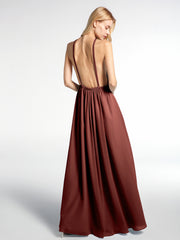 Robe Sexy Maxi Dos Bas en Mousseline à Col Licou terracotta Grande Taille