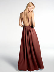 Robe Sexy Maxi Dos Bas en Mousseline à Col Licou terracotta