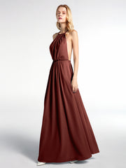 Robe Sexy Maxi Dos Bas en Mousseline à Col Licou terracotta