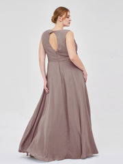 Col en V Mousseline Robe Demoiselle d'honneur avec Jupe Cascade Dusk