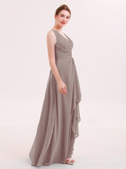 Col en V Mousseline Robe Demoiselle d'honneur avec Jupe Cascade Dusk