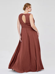 Col en V Mousseline Robe Demoiselle d'honneur avec Jupe Cascade terracotta Grande Taille