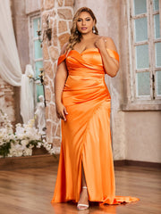 Robe à Hors de l'Épaule avec Traîne Balayage/Pinceau Orange Brûlé Grande Taille