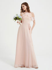 Y-Col Flotter Manches Longues Robes De Demoiselle d'Honneur Rose Perle