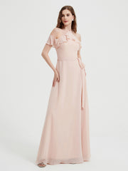 Y-Col Flotter Manches Longues Robes De Demoiselle d'Honneur Rose Perle