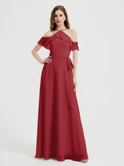 Y-Col Flotter Manches Longues Robes De Demoiselle d'Honneur Bordeaux