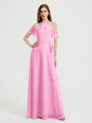 Y-Col Flotter Manches Longues Robes De Demoiselle d'Honneur Rose Bonbon