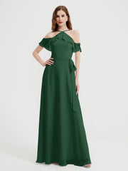 Y-Col Flotter Manches Longues Robes De Demoiselle d'Honneur Vert Foncé
