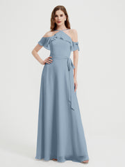 Y-Col Flotter Manches Longues Robes De Demoiselle d'Honneur Bleu Poudré