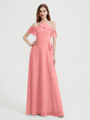 Y-Col Flotter Manches Longues Robes De Demoiselle d'Honneur Flamant