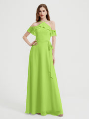 Y-Col Flotter Manches Longues Robes De Demoiselle d'Honneur Vert Citron