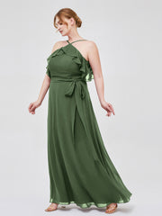 Y-Col Flotter Manches Longues Robes De Demoiselle d'Honneur Olive Verte Grande Taille