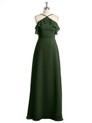 Y-Col Flotter Manches Longues Robes De Demoiselle d'Honneur Olive Verte