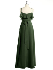 Y-Col Flotter Manches Longues Robes De Demoiselle d'Honneur Olive Verte