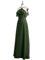 Y-Col Flotter Manches Longues Robes De Demoiselle d'Honneur Olive Verte