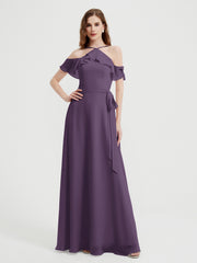 Y-Col Flotter Manches Longues Robes De Demoiselle d'Honneur Plum