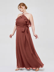 Y-Col Flotter Manches Longues Robes De Demoiselle d'Honneur terracotta Grande Taille