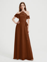 Y-Col Flotter Manches Longues Robes De Demoiselle d'Honneur terracotta