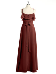 Y-Col Flotter Manches Longues Robes De Demoiselle d'Honneur terracotta