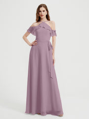 Y-Col Flotter Manches Longues Robes De Demoiselle d'Honneur Vintage Mauve