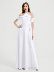 Y-Col Flotter Manches Longues Robes De Demoiselle d'Honneur Blanc