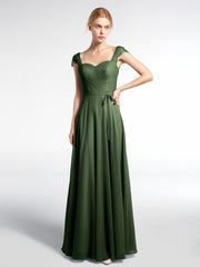 Robe avec Corsage en Dentelle Jupe en Mousseline à Mancherons Olive Verte