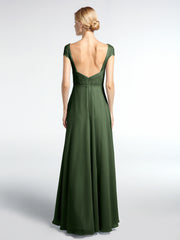 Robe avec Corsage en Dentelle Jupe en Mousseline à Mancherons Olive Verte