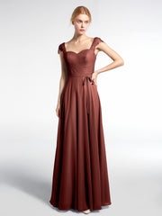 Robe avec Corsage en Dentelle Jupe en Mousseline à Mancherons terracotta