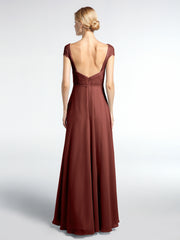 Robe avec Corsage en Dentelle Jupe en Mousseline à Mancherons terracotta Grande Taille