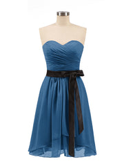Col en Cœur Robe Courte avec Ceinture Noire Bleu Encre