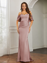 Robe de Bal Sirène en Satin à Décolleté en Cœur Rose Poudré