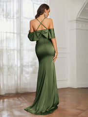 Robe de Bal Sirène en Satin à Décolleté en Cœur Olive Verte