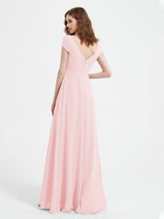 Robe de A-ligne en Mousseline à Col en V avec Fente Rose Pâle Grande Taille
