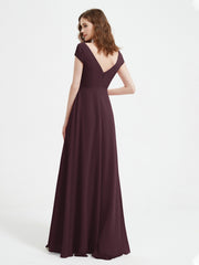 Robe de A-ligne en Mousseline à Col en V avec Fente Cabernet Grande Taille