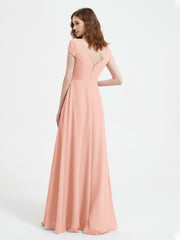Robe de A-ligne en Mousseline à Col en V avec Fente Corail Grande Taille